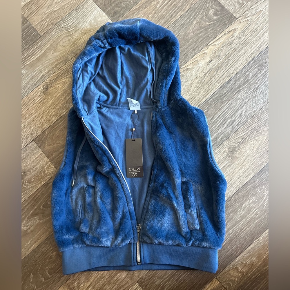Calia Blue Faux Fur Hooded Vest